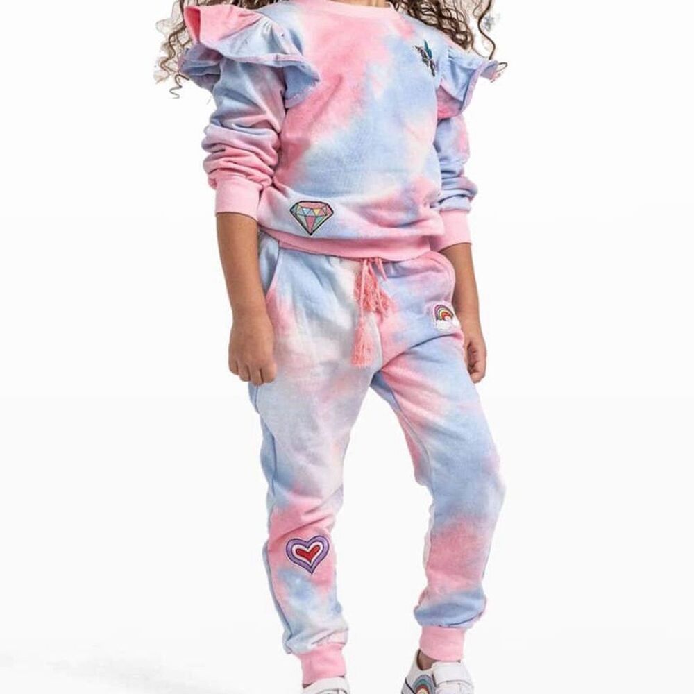Lola + The Boys Girls Size 8Tie Dye Ruffle Patch sweatshirt Multicolor Casual